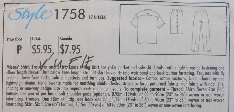 STYLE 1758 SHIRT-PANTS-SKIRT SIZE 18-24-COMPLETE-UNCUT-F/FOLDED