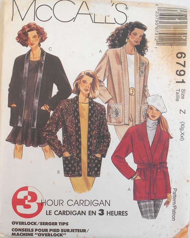 McCALLS 6791 UNLINED JACKETS WITH TIE BELT SIZE L-XL (16-22)-COMPLETE-UNCUT-F/FOLDED