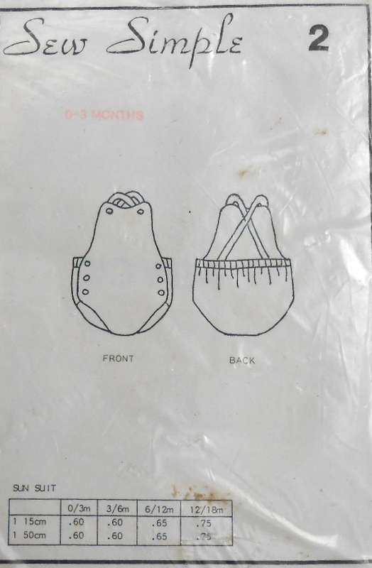 SEW SIMPLE PATTERNS 2 BABY SUN SUIT SIZE 0-3 MONTHS