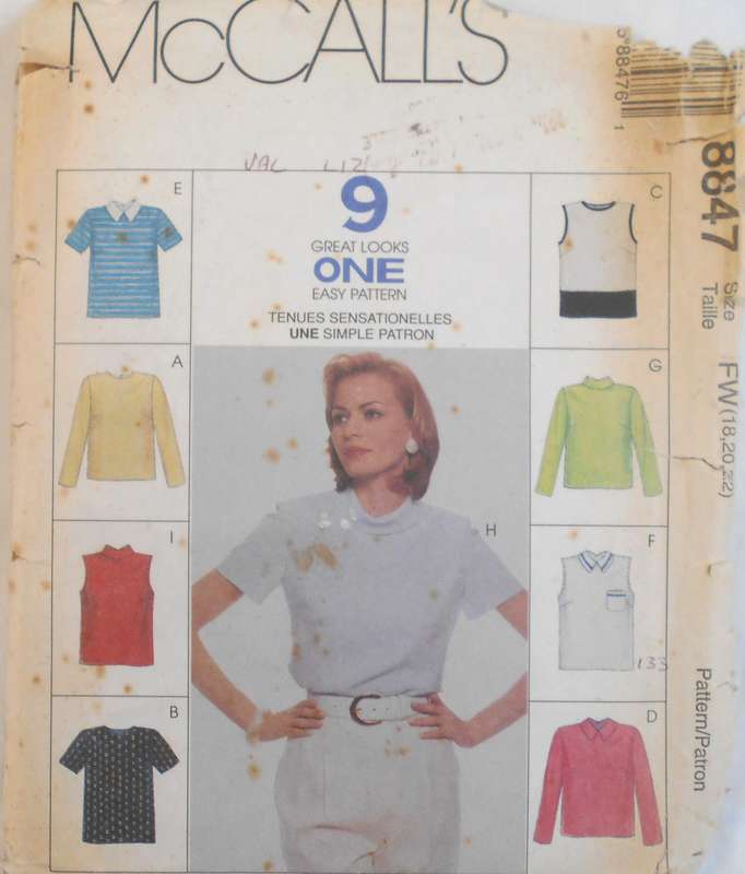 McCALLS 8847 TOPS 9 GREAT LOOKS SIZE 18-20-22-COMPLETE-CUT TO 22