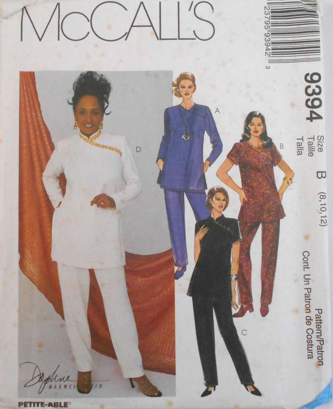 McCALLS 9394 TUNIC- WITH ASYMMETRICAL FRONT-PANTS SIZE 8-10-12-COMPLETE-UNCUT-F/FOLDED