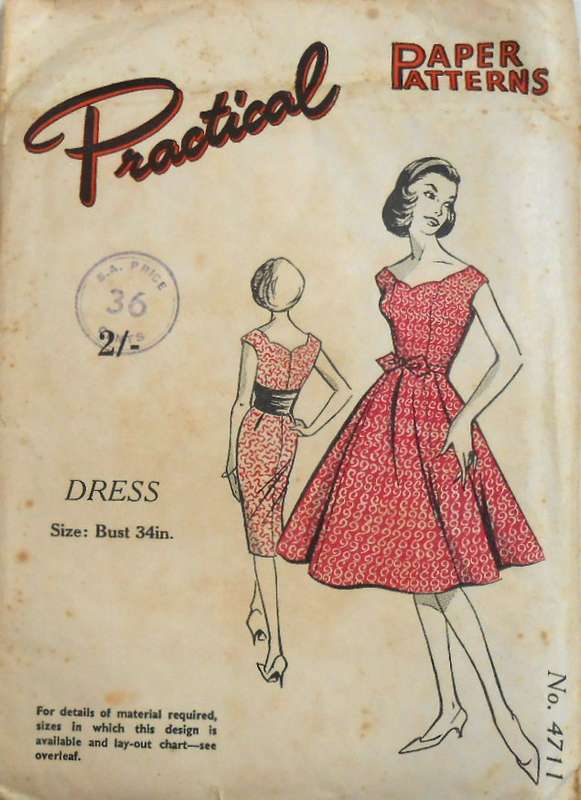 V/VINTAGE PRACTIAL PAPER PATTERNS 9711 DRESS-SIZE 34 COMPLETE-SEALED