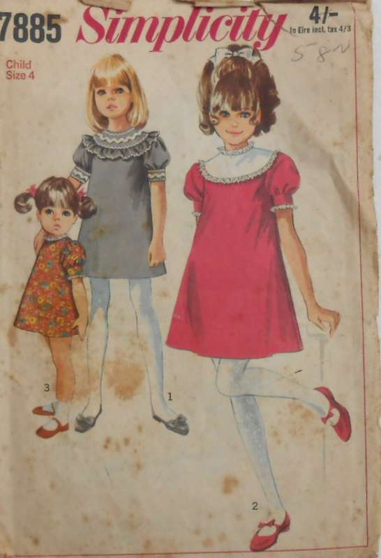 V/VINTAGE SIMPLICITY 7885 CHILD DRESS SIZE 4 YEARS COMPLETE-ZIPLOC