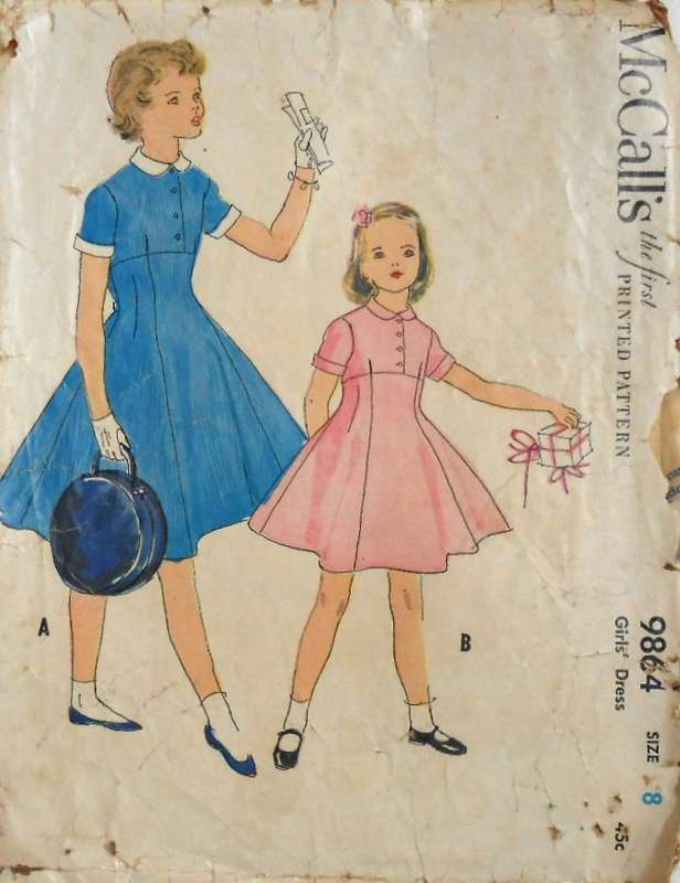 V/VINTAGE McCALLS 9864 GIRLS DRESS SIZE 8 YEARS COMPLETE-ZIPLOC