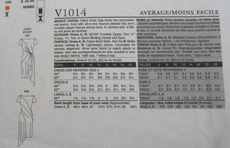 VOGUE 1615 FITTED LINED BIAS DRESS SIZE 14-16-18-20 COMPLETE-UNCUT-F/FOLDED