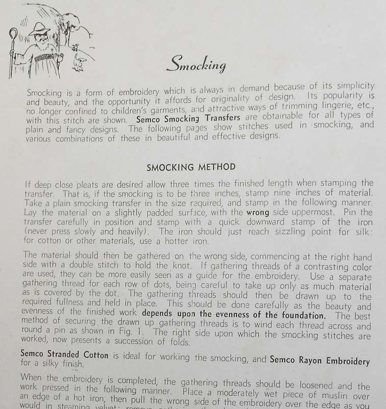 ILLUSTRATED SMOCKING FOR BEGINNERS & EXPERTS BY SEMCO-20 PAGE BOOKLET