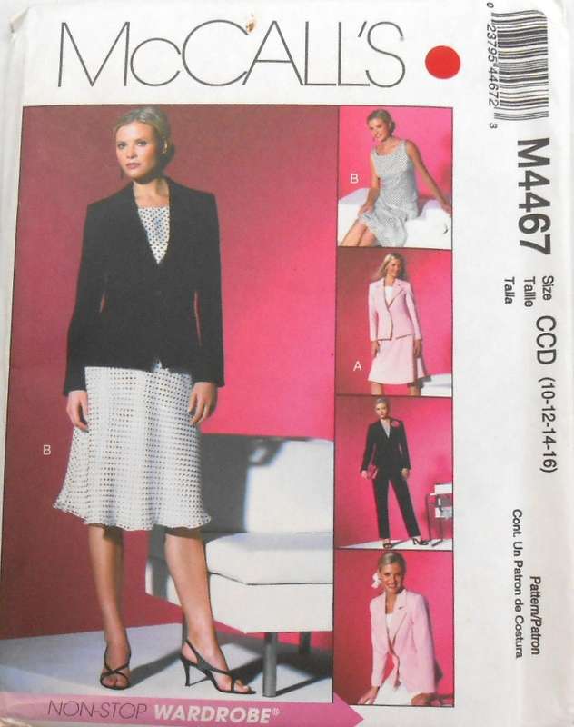 McCALLS M4467 LINED JACKET-TOP-BIAS SKIRT-PANTS SIZE 10-12-14-16 COMPLETE-UNCUT-F/FOLDED