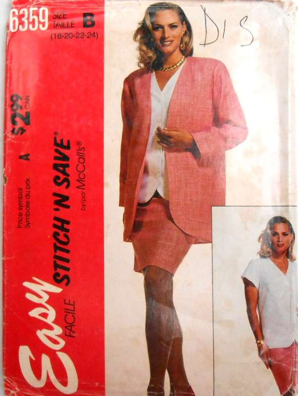 McCALLS 6359 UNLINED JACKET-TOP & SKIRT SIZE 18-20-22-24 COMPLETE-UNCUT-F/FOLDED