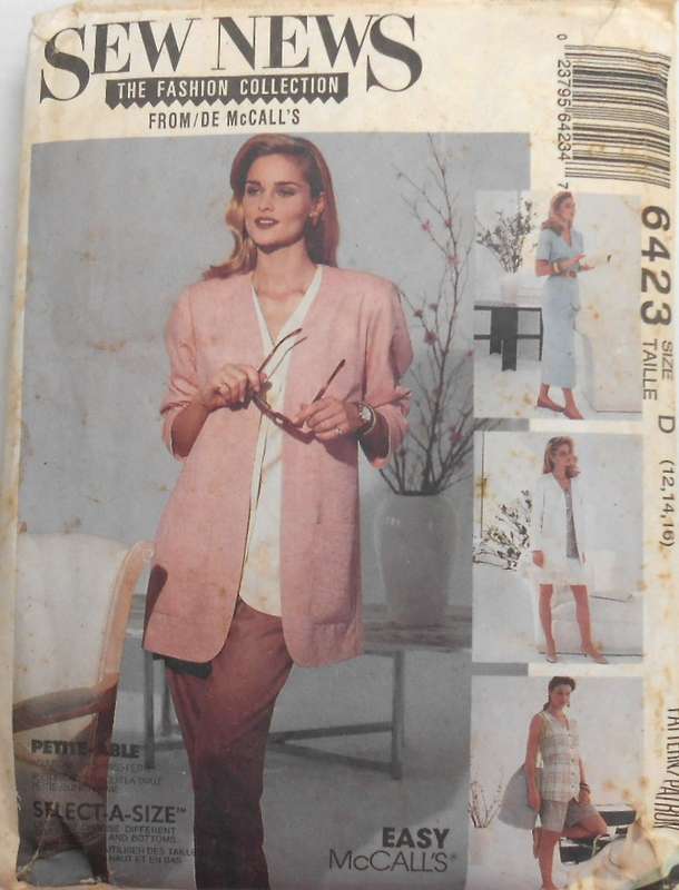 McCALLS 6423 UNLINED JACKET-TOP-WAISTCOAT-SKIRT-PANTS-SHORTS SIZE 12-14-16 COMPLETE-NO INSTRUCTIONS