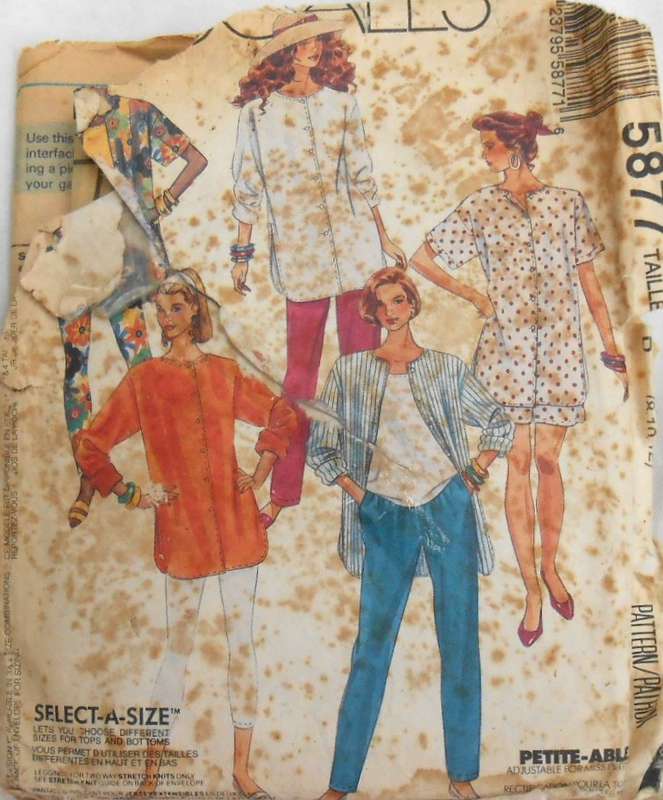 McCALLS 5877 SHIRT-PANTS-SHORTS-LEGGINGS SIZE 8-10-12 COMPLETE-CUT TO 10-ZIPLOC