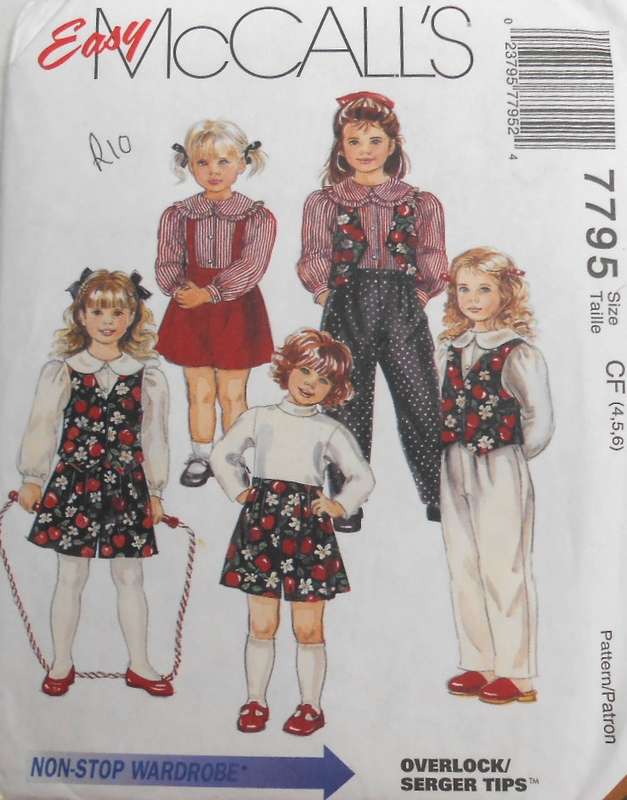 McCALLS 7795 KIDS LINED WAISTCOAT-BLOUSE-PANTS-SHORTS SIZE 4-5-6 YEARS COMPLETE-UNCUT-F/FOLDED