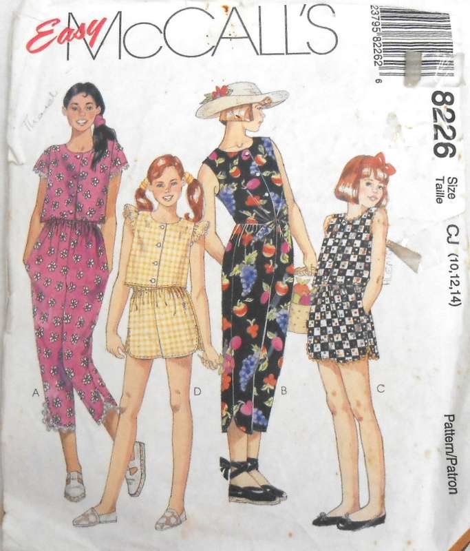 McCALLS 8226 GIRLS TOPS-PULL ON PANTS-SHORTS SIZE 10-12-14 YEARS COMPLETE-CUT TO 14