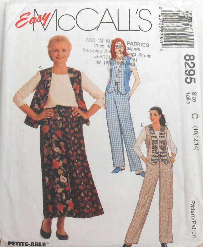 McCALLS 8295 TOP-LINED WAISTCOAT-PULL ON PANTS-SKIRT SIZE 10-12-14 COMPLETE-UNCUT-F/FOLDED