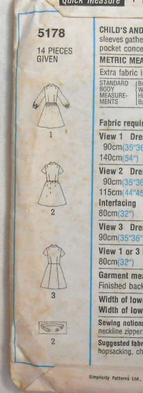 SIMPLICITY 5178 GIRLS DRESS SIZE 6 YEARS BREAST 64 CM - THE POCKET PATTERN IS NOT SUPPLIED
