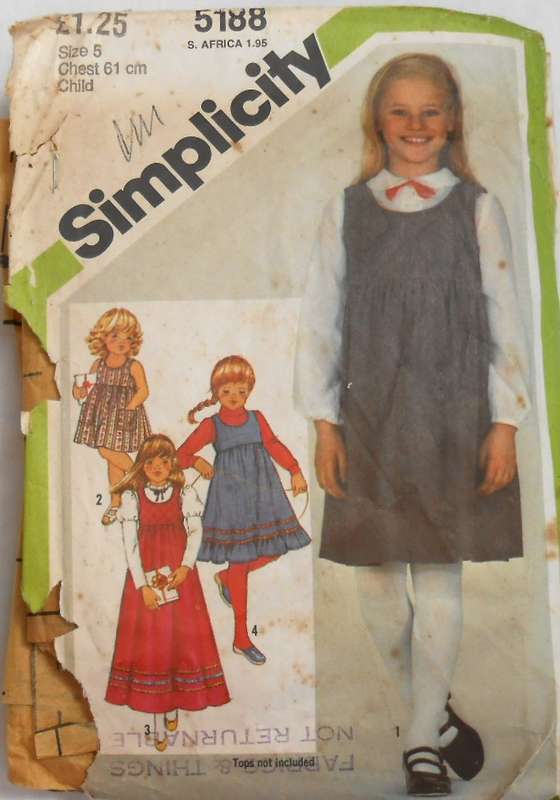 SIMPLICITY 5188 GIRLS PINAFORE OR SUNDRESS SIZE 5 YEARS BREAST 61 CM-COMPLETE