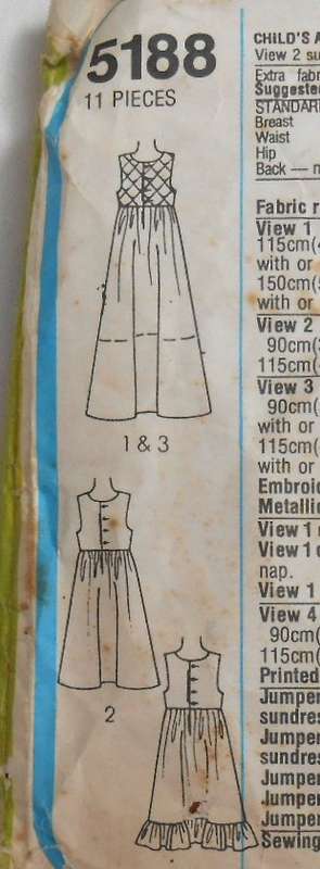SIMPLICITY 5188 GIRLS PINAFORE OR SUNDRESS SIZE 5 YEARS BREAST 61 CM-COMPLETE