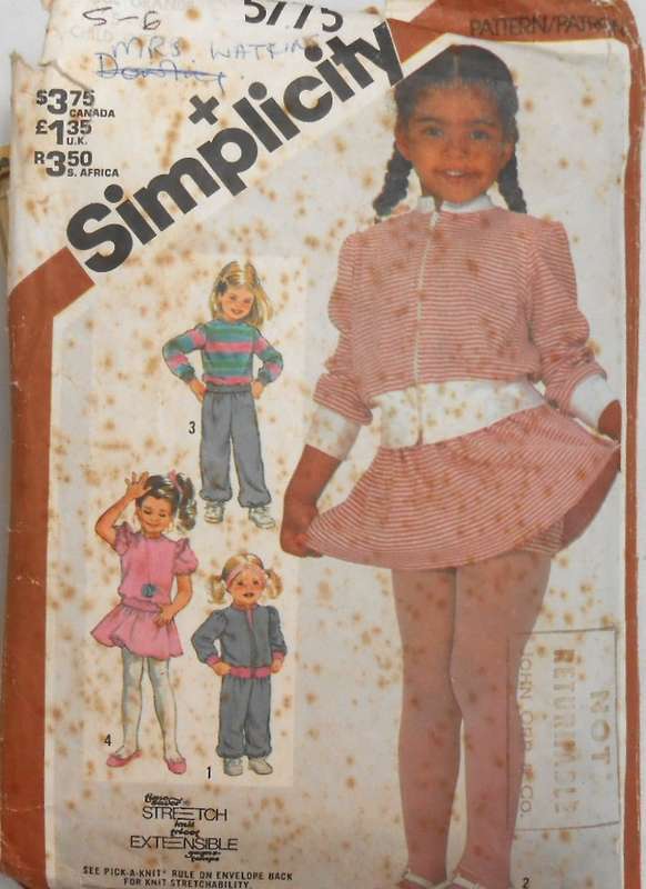 SIMPLICITY 5775 GIRLS PULL ON PANTS-MINI SKIRT-PANTIES-PULLOVER TOP-JACKET SIZE 5-6 YRS-COMPLETE