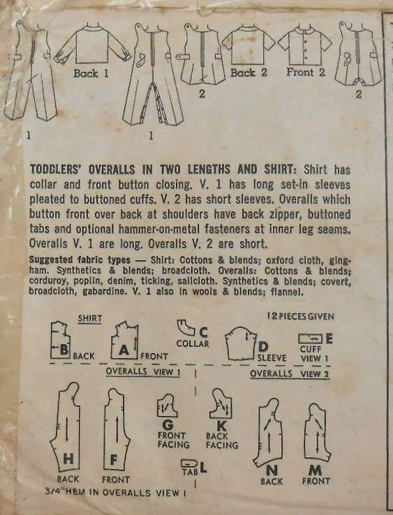 VINTAGE SIMPLICITY 6157 TODDLER OVERALLS & SHIRT SIZE 1 YEARS-COMPLETE