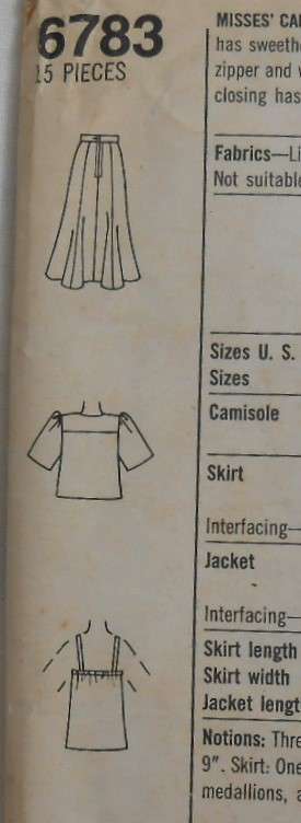 SIMPLICITY 6783 CAMISOLE-SKIRT-UNLINED JACKET SIZE 6-8-COMPLETE