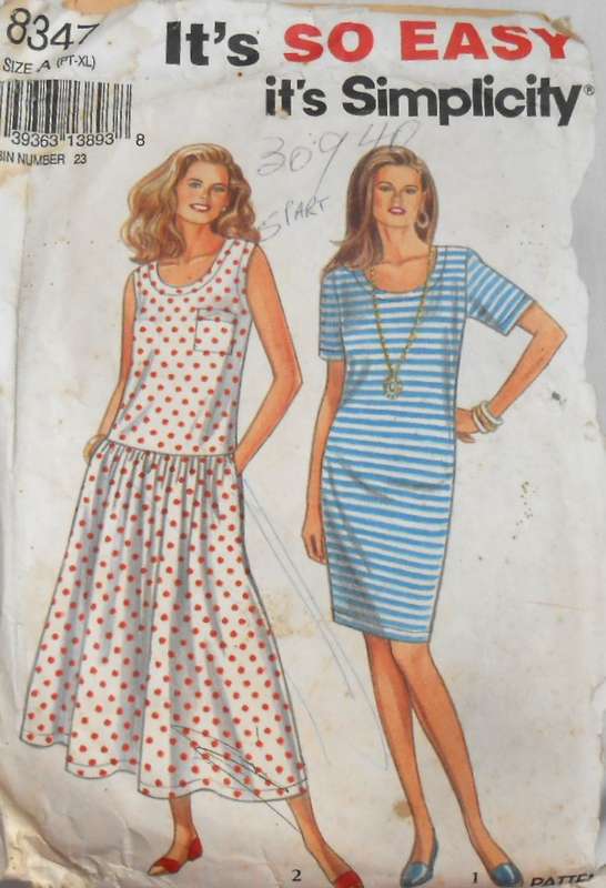 SIMPLICITY 8347 KNIT DRESS SIZE PT-XL (6-24) COMPLETE CUT TO XL 22-24-ZIPLOC