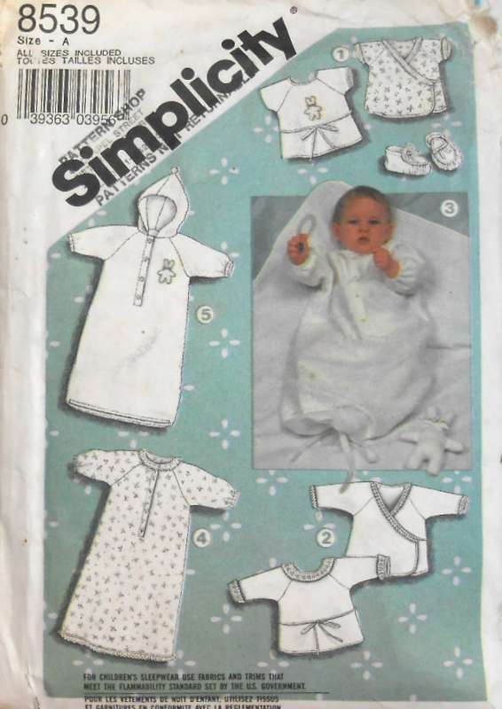 SIMPLICITY 8539 BABY LAYETTE + APPLIQUE & TOY SIZE 7LB-24LB COMPLETE
