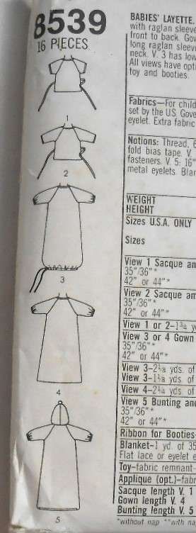 SIMPLICITY 8539 BABY LAYETTE + APPLIQUE & TOY SIZE 7LB-24LB COMPLETE
