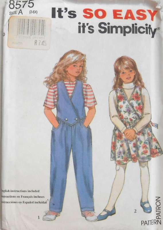 SIMPLICITY 8575 GIRLS JUMPSUIT & PINAFORE SIZE 2-6X YEARS COMPLETE-UNCUT-F/FOLDED
