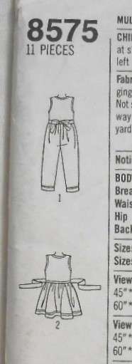 SIMPLICITY 8575 GIRLS JUMPSUIT & PINAFORE SIZE 2-6X YEARS COMPLETE-UNCUT-F/FOLDED