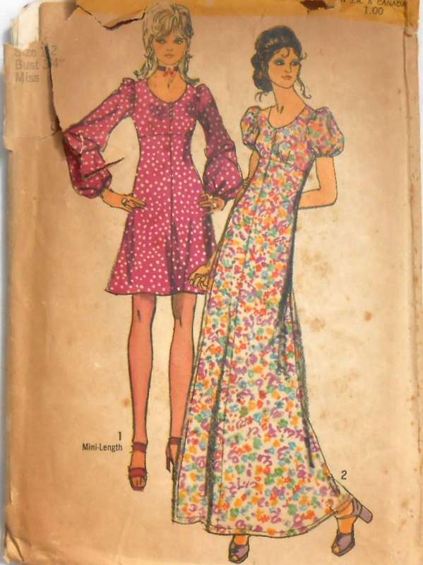 VINTAGE SIMPLICITY 9446 DRESS IN 2 LENGTHS SIZE 12 BUST 34 COMPLETE-ZIPLOC