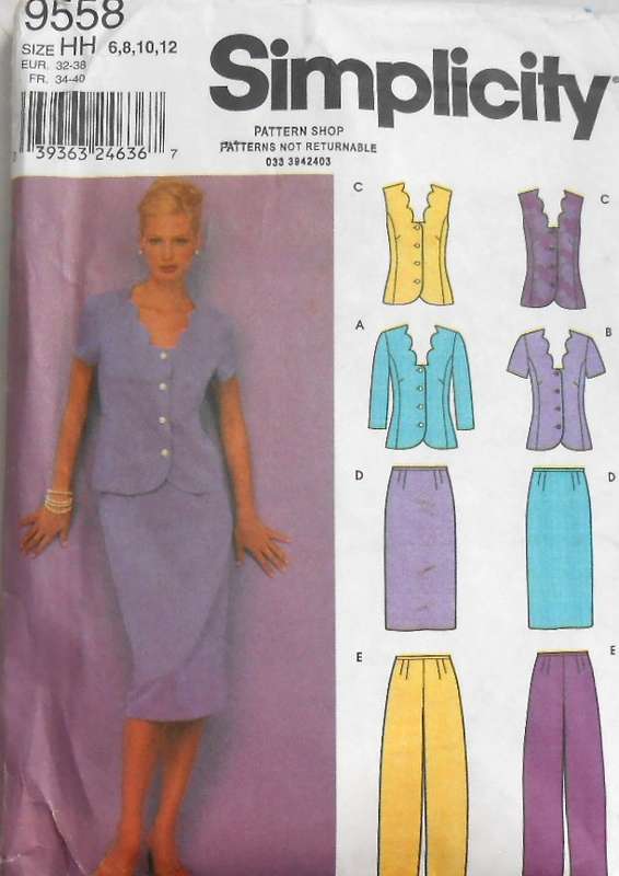 SIMPLICITY 9558 TOPS-SKIRT-PANTS SIZE 6-8-10-12 COMPLETE- CUT TO 12