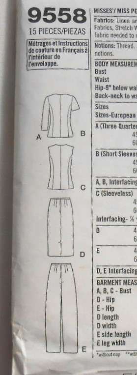 SIMPLICITY 9558 TOPS-SKIRT-PANTS SIZE 6-8-10-12 COMPLETE- CUT TO 12