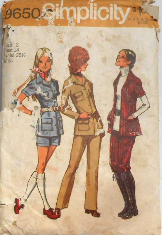 VINTAGE SIMPLICITY 9850 UNLINED JACKET-PANTS-SHORT SHORTS SIZE 12 BUST 34 COMPLETE