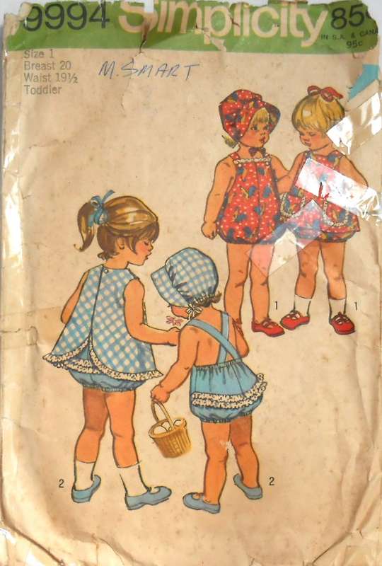 SIMPLICITY 9994 TODDLER PLAYSUIT-PINAFORE-BONNET SIZE 1 YEAR BREAST 20 COMPLETE