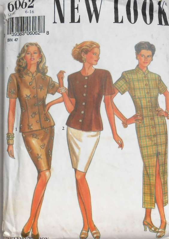 NEW LOOK PATTERNS 6062 FRONT BUTTON FITTED DRESS-TOP-SKIRT SIZES 6-16 COMPLETE-CUT TO 16
