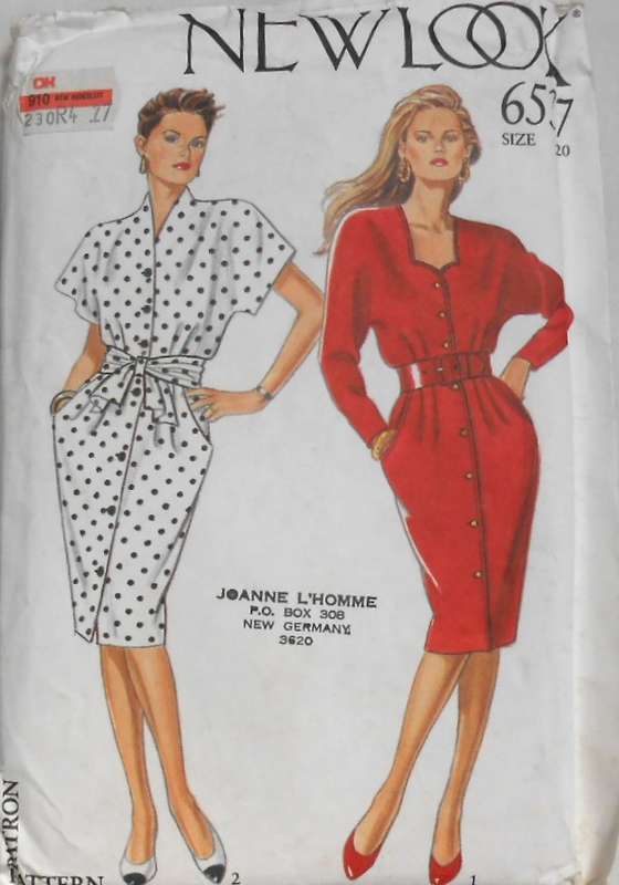 NEW LOOK PATTERNS 6537 FRONT BUTTON DRESS WITH NECKLINE FEATURE SIZES 8-20 COMPLETE-CUT TO 20