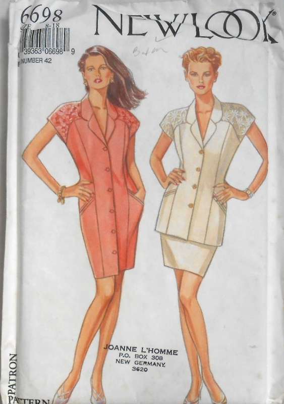 NEW LOOK PATTERNS 6698 FRONT BUTTON PANELLED DRESS-TOP-SKIRT SIZES 8-18 COMPLETE-UNCUT-F/FOLDED