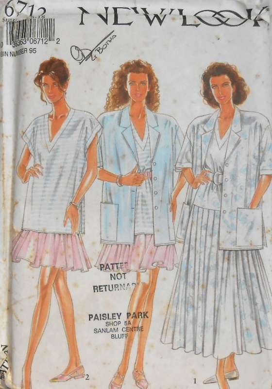 NEW LOOK PATTERNS 6712 JACKET-TOP-SKIRT IN 2 LENGTHS SIZES 8-18 COMPLETE-MOSTLY UNCUT TO 18