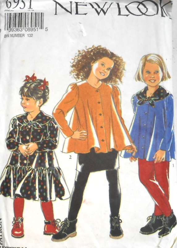 NEW LOOK PATTERNS 6951 GIRLS DRESS-TOP-PANTS-SKIRT SIZES 3-8 YEARS COMPLETE-UNCUT-F/FOLDED
