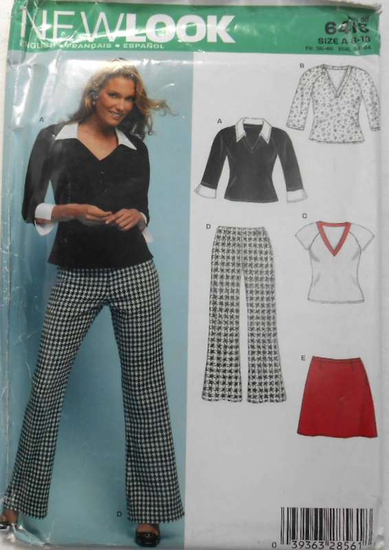 NEW LOOK PATTERNS 6415 V NECK TOPS-FLARED PANTS-SKIRT SIZES 8-18 COMPLETE-UNCUT-F/FOLDED