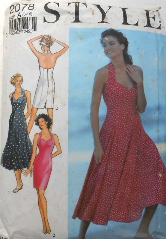 STYLE 2078 PANELLED HALTER DRESS SIZE 6-16 COMPLETE- DRESS CUT INTO 2 PIECES-CUT TO 14