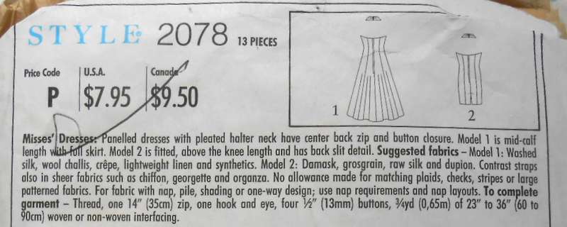 STYLE 2078 PANELLED HALTER DRESS SIZE 6-16 COMPLETE- DRESS CUT INTO 2 PIECES-CUT TO 14