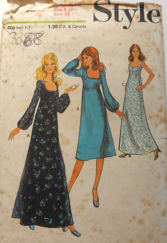 VINTAGE STYLE 3368 LINED DRESS WITH RAISED WAISTLINE SIZE 9jp BUST 33 COMPLETE