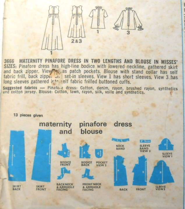 VINTAGE STYLE 3666 MATERNITY PULLOVER DRESS & BLOUSE SIZE 12 BUST 34 COMPLETE