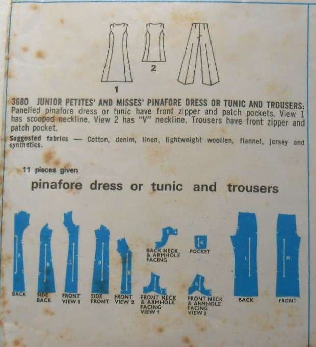 VINTAGE STYLE 3680 PINAFORE DRESS-TUNIC-PANTS SIZE 14 BUST 36 COMPLETE-PANTS UNCUT