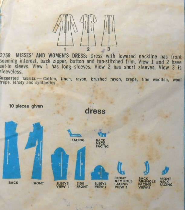VINTAGE STYLE 3759 DRESS WITH LOWERED NECKLINE SIZE 14 BUST 36 COMPLETE