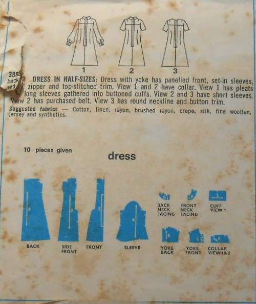 VINTAGE STYLE 3803 DRESS WITHYOKE & PANELLED FRONT SIZE 14 1/2 BUST 37 COMPLETE