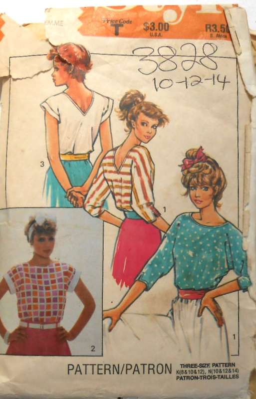 STYLE 3828 PULLOVER TOPS SIZE 10-12-14 COMPLETE-CUT TO 14-ZIPLOC