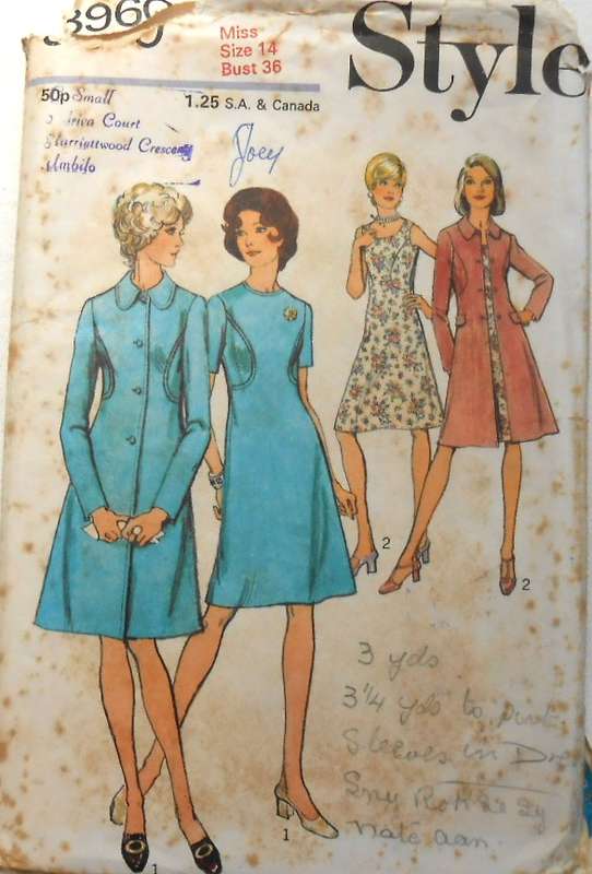 VINTAGE STYLE 3960 COAT & DRESS SIZE 14 BUST 36 COMPLETE