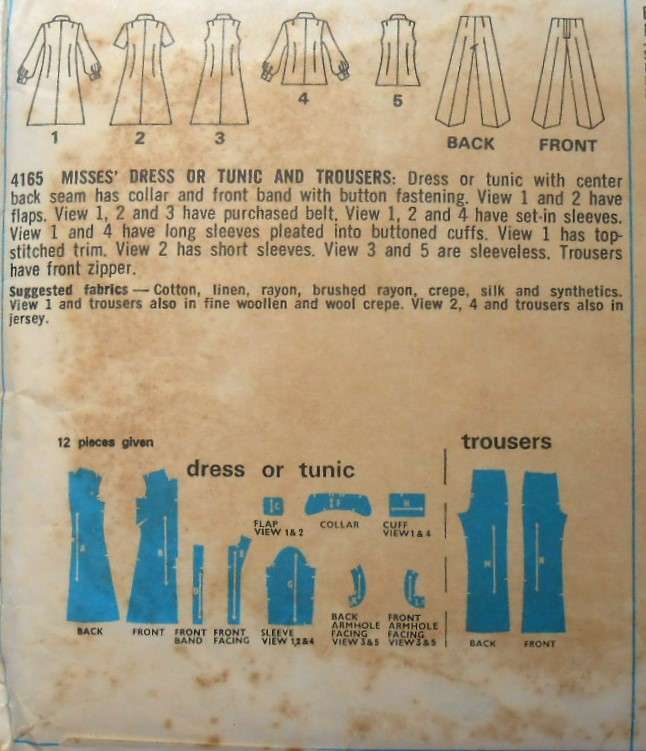 VINTAGE STYLE 4165 DRESS-TUNIC-PANTS SIZE 14 BUST 36 COMPLETE