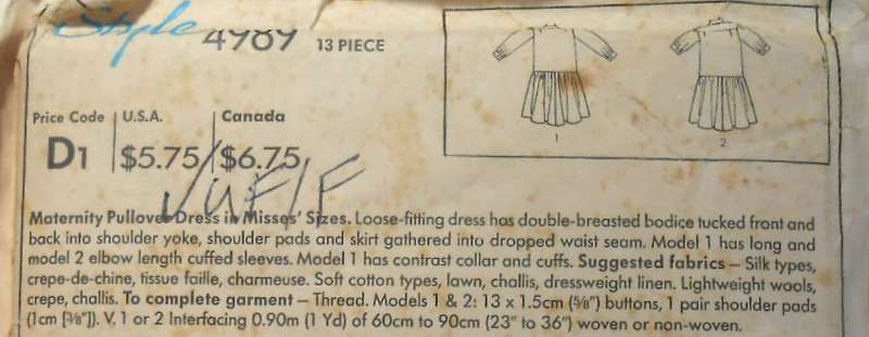 STYLE 4989 LOOSE FITTING PULLOVER DRESS SIZE 10-16 COMPLETE-UNCUT-F/FOLDED